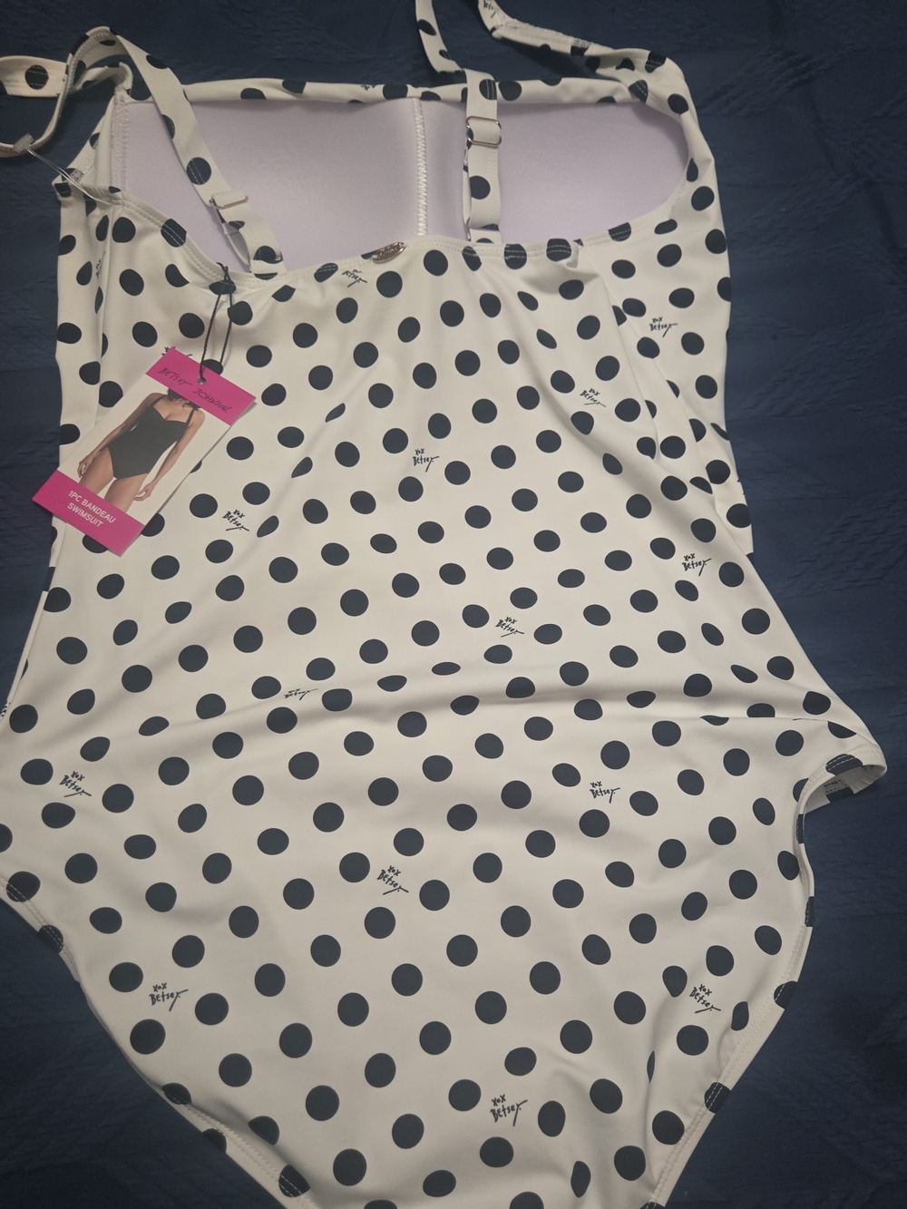 Betsey Johnson White and Black Polka Dot One-Piece Swimsuit - Picture 4 of 5